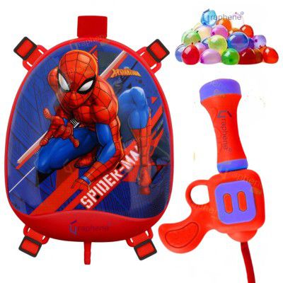 GRAPHENE Holi Pichkari Water Gun for Kids with 1 Pkt Herbal Gulal &100 Water Balloon 1.1 L Back Holding Water Tank Pichkari High Pressure Water Spray Pistol Gun