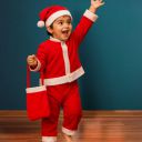 GRAPHENE Santa Claus Dress For Kids Costume Christmas Outfit With Jacket Lower Cap Pouch Red (Size -2,1-2 Years)...