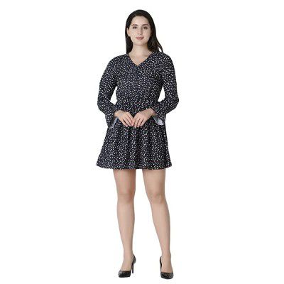 GRECIILOOKS Womens Black Rayon Full Sleeve A-Line Knee-Length Western Dresses for Women or Girls