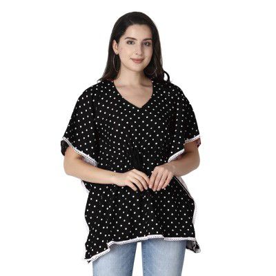 Greciilooks Womens Rayon Printed Kaftan Tops for Women Waist Tie Ups Kimono Sleeves Kaftan Top