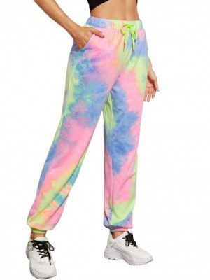 GRECIILOOKS Women's Tie-Dye Joggers Stretchable Pants | Regular Fit Casual Joggers for Women | Straight Regular Fit Trousers | Gym Pants,Multi-Tiedye,2XL
