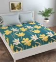 FLORIDA Green Floral 130 TC Poly Cotton Queen Sized Bedsheet with 2 Pillow Covers...