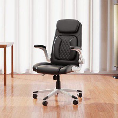Green Soul Bosco Premium Leatherette Office Chair, High Back Ergonomic Home Office Executive Chair with Cushion Seat, Flip-up Padded Armrests, 4-Stage Adjust Lumbar Support(Black)