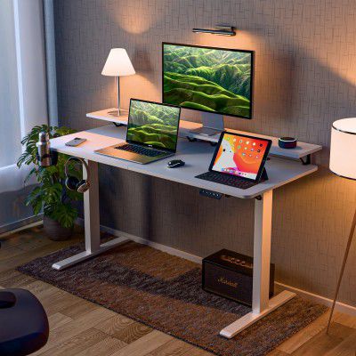 [ Extra Rs 3300 Off ]Green Soul Elevate Height Adjustable Table with Monitor Riser (White, 1400 x 600 Top)
