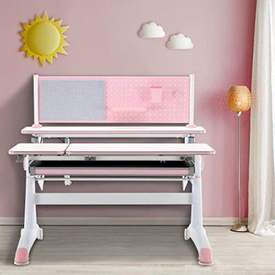 Green Soul Scholar Kids Ergonomic Adjustable Desk with Metal Frame for Children s with Multi-Angle Tabletop & Drawer (Pink)