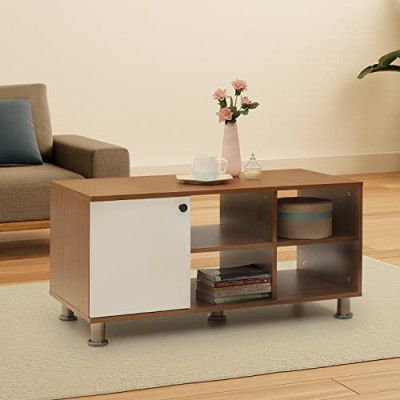 Green Soul Solitude Engineered Wood Coffee Table (Lorraine Walnut Brown & Frosty White) | Living Room Center Table, |1 Surface Top, 2 Shelves and 1 Cabinet | Installation Provided | with Warranty