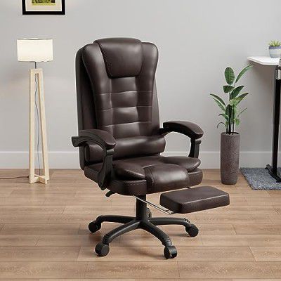 Green Soul Urbane Premium Leatherette Office Chair, with Spacious Cushion Seat, Footrest & Heavy Duty Nylon Base (Brown)