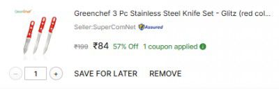 Greenchef 3 Pc Stainless Steel Knife Set - Glitz (red color) (Scrapper, Two Knives)
