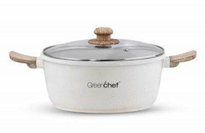 GREENCHEF Aluminium Die Cast Casserole with Glass Lid - 240mm - Pebble