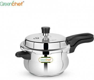 Greenchef Classic Curve Induction Bottom Handi Shaped (Heavy Sandwich Bottom) 3 L Outer Lid Pressure Cooker (Stainless Steel)