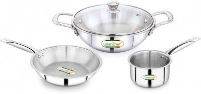 Greenchef Crest Triply Cookware combo(Kadhai glass lid 22CM