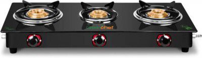 Greenchef Ebony Glass Manual Gas Stove  (3 Burners)