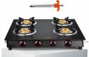 Greenchef Ebony Glass Manual Gas Stove  (4 Burners)...