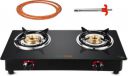Greenchef Ebony Pro 2BR ( Hose Pipe + Lighter ) Glass Manual Gas Stove  (2 Burners)...