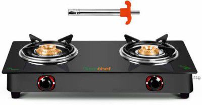 Greenchef Ebony with Lighter, Glass Manual Gas Stove (2 Burners)