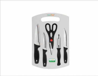 Greenchef Kitchen Knife Set 5 Pcs + 1 Chopping Board - Kitchen craft Kitchen Tool Set (Cutting Board, Knife, Scissor, Peeler)
