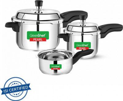 Greenchef Pearl Special Combo 2 L, 3 L, 5 L Outer Lid Induction Bottom Pressure Cooker (Stainless Steel)