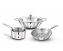 Greenchef Stainless Steel Tri ply Stainless Steel Crest Combo (Kadhai 22CM with Glass lid, FryPan 22CM, Saucepan 14CM)...