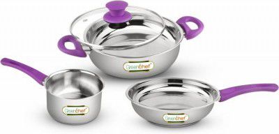 Greenchef Steeliq Soft Touch Induction Bottom Cookware Set (Stainless Steel, 4 - Piece)