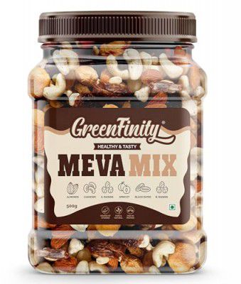 GreenFinity Meva Mix - (500g), Almonds, Cashews, Green and Black Raisins, Apricot, Black Dates