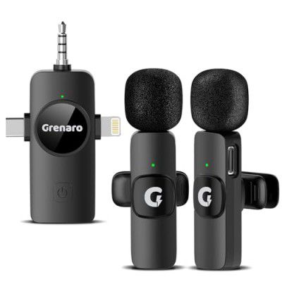 GRENARO 3 in 1 Wireless Microphone for iPhone/Android/DSLR Camera/USB-C Plug/iPad, Noise Cancellation Mic for Youtubers, Video Recording, Streaming, 50M Range