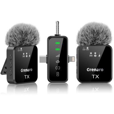 GRENARO Mic for YouTube Wireless, Dual Lapel Wireless Microphone for Recording with LED Display