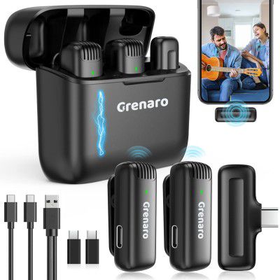 GRENARO Wireless Mic Lavalier Microphone with Charging Case, Compatible for Type-C Android & Tablet