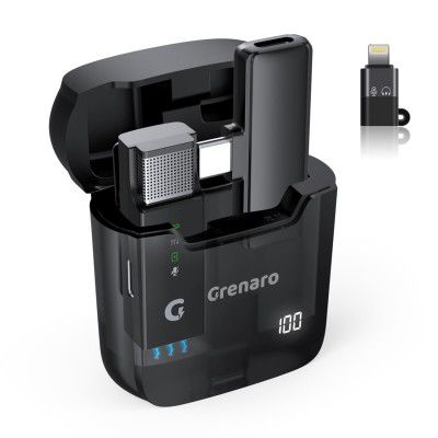 GRENARO Wireless Microphone, S11 Pro Digital Display Wireless Mic for YouTube (Single Universal-Black)