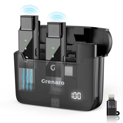GRENARO Wireless Microphone, S13 Pro Digital Display Charging Case - Wireless Mic for YouTube (Dual Universal-Black)