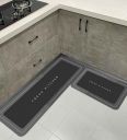 Grey Abstract Rubber Antiskid Machine Made Floor Runner and Door Mat Combo...
