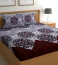 Grey & Maroon Floral Mandala Art Bohemya 160 TC Microfiber Queen Sized Bedsheet with 2 Pillow Covers...