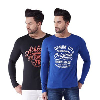 GRITSTONES Printed Full Sleeves Round Neck Tshirt (Pack of 2)