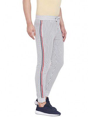 GRITSTONES Slim Fit Striped Joggers for Men with Side Contrast Taping -TRKPTPNT2597_P