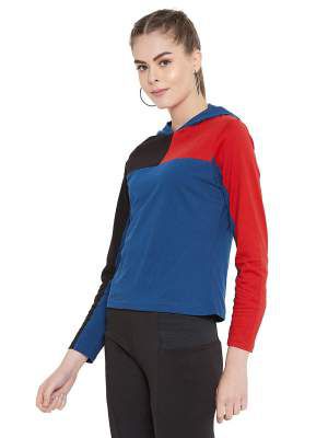 GRITSTONES Women Full Sleeves Color Block Hooded Top
