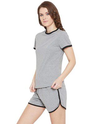 GRITSTONES Womens Cotton Plain/Solid T-Shirt and Short Set Pack of 1