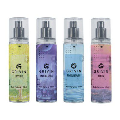 Grivin Pack Of 4 (Joyfull, Mystic Spell, River Heaven, Amuse) Body Perfume (each 100 ML)