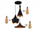Groeien 3-Light Industrial Black Finish Metal Shade Hanging Pendant Ceiling Lamp Fixture Tulip Cone Disc (Bulb Included), 60 Watts...