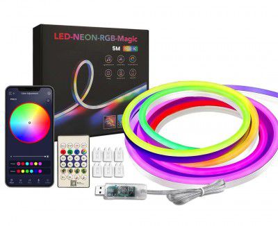 Groeien 5 Meter USB Powered Flexible Smart RGBIC Neon Flex LED Strip Lights with App & Remote-Control