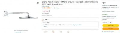 Grohe Rainshower 310 Mono Shower Head Set 422 mm Chrome 26557000, Round, Rund