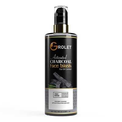 Grolet Charcoal Face Wash Infused with Activated Charcoal Beads Anti Pollution Beauty Scrub for Skin Refining | No Parabens, Sulphate, Silicone, Color
