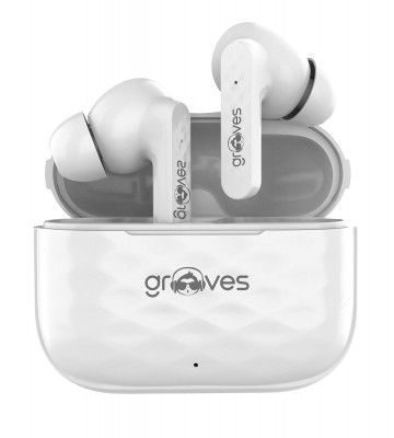 GROOVES Infinity Ultra Luxury Diamond Finish, 120 Hrs Standby, Super Bass and Adaptive 4 Mic ENC, Low Latency Calling with Voice Control, 5.3 Bluetooth Headset (White, True Wireless)