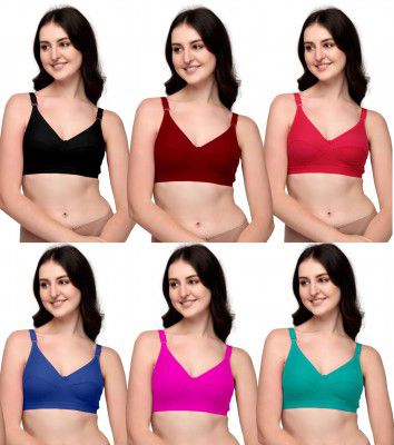 GROPOZ Women's Cotton Non Padded Non-Wired Regular Bra (Pack of 6)