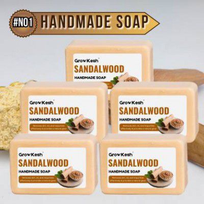 Growkesh Sandalwood Soap for Glowing Skin | Moisturizing Soap for Dry skin |  (5 x 100 g)