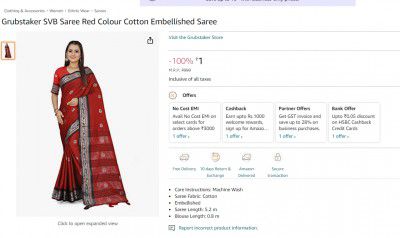 Grubstaker SVB Saree Red Colour Cotton Embellished Saree