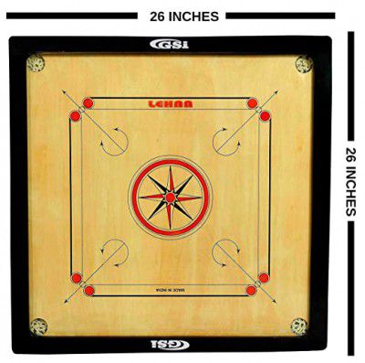 GSI Shiny Gloss Finish Carrom Board with Coins Striker and Boric Powder (Medium)