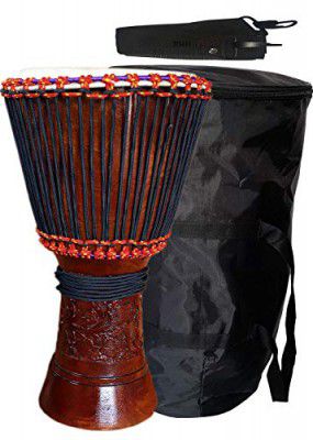 GT Manufacturers Free Style Rope Tuned Djembe Drum (10'' Head) - Musical Instrument, Percussion Hand Drum With Bag 02 (Brown)