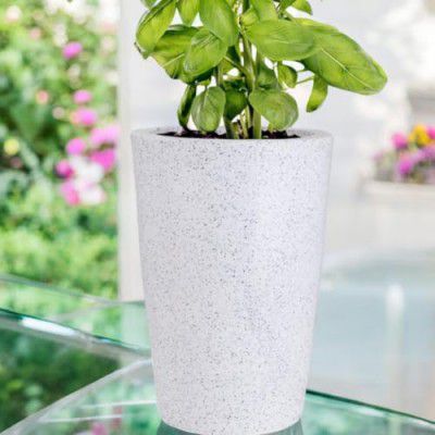 GTB Tower Pots for Plants Highly Durable Polymers Lightweight Indoor Outdoor Tall Flower Pot (White Marble, 12 INCH)