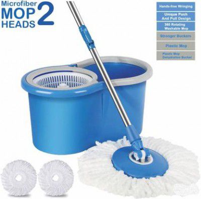 GTE Spin Floor Cleaning Easy Bucket Pvc Mop With 2 Microfiber Heads Mop Set  (Blue)