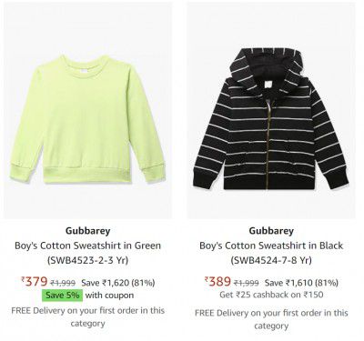 Gubbarey Boy's Cotton Sweatshirt up to 85% off