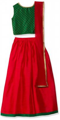 Gubbarey Girl Synthetic Readymade Lehenga Choli (GBLC3002_Red, Green_3-4 Years_Red, Green_3 Years-4 Years)